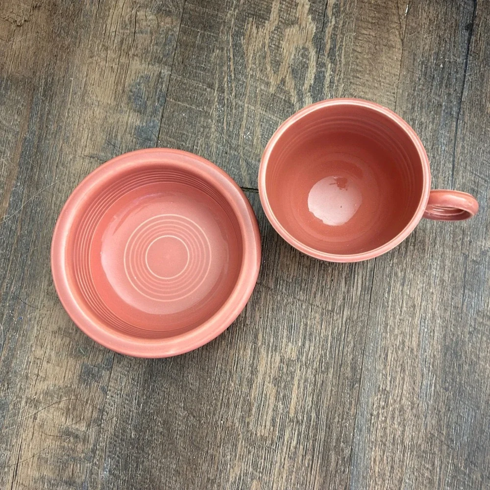 Fiesta Rose Tea Cup and Fruit Bowl Set Pink Ceramic Homer‎ Laughlin USA